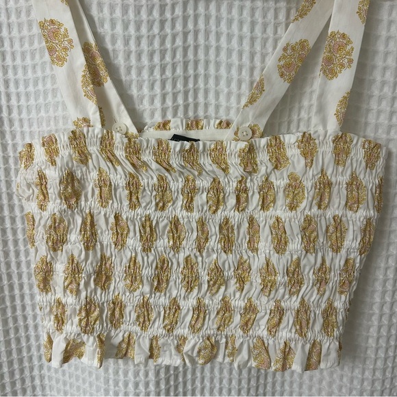 J. Crew Smocked Tube Top Gathered Floral Block Print Size Large - Picture 6 of 11